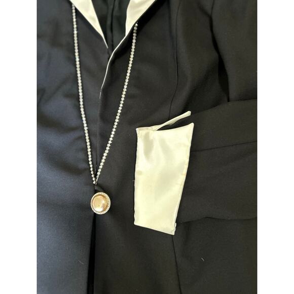 Vintage Women's Black Evening Jacket Rhinestones White Satin Lapel Size 16 Event - Picture 7 of 9